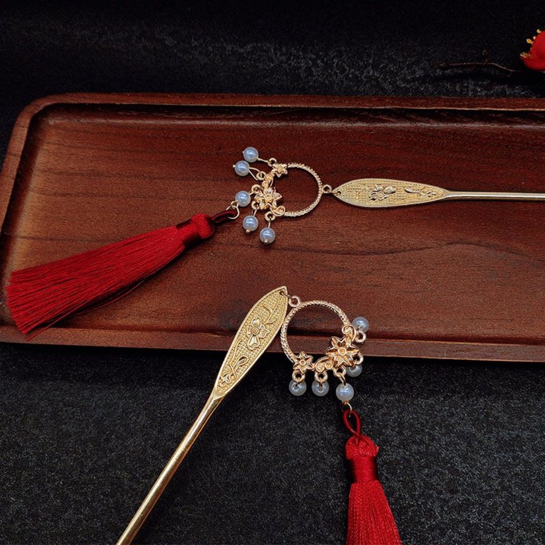 Hanbok Hair Pin - Ancient-Style Tassel Lotus Hairpin with a