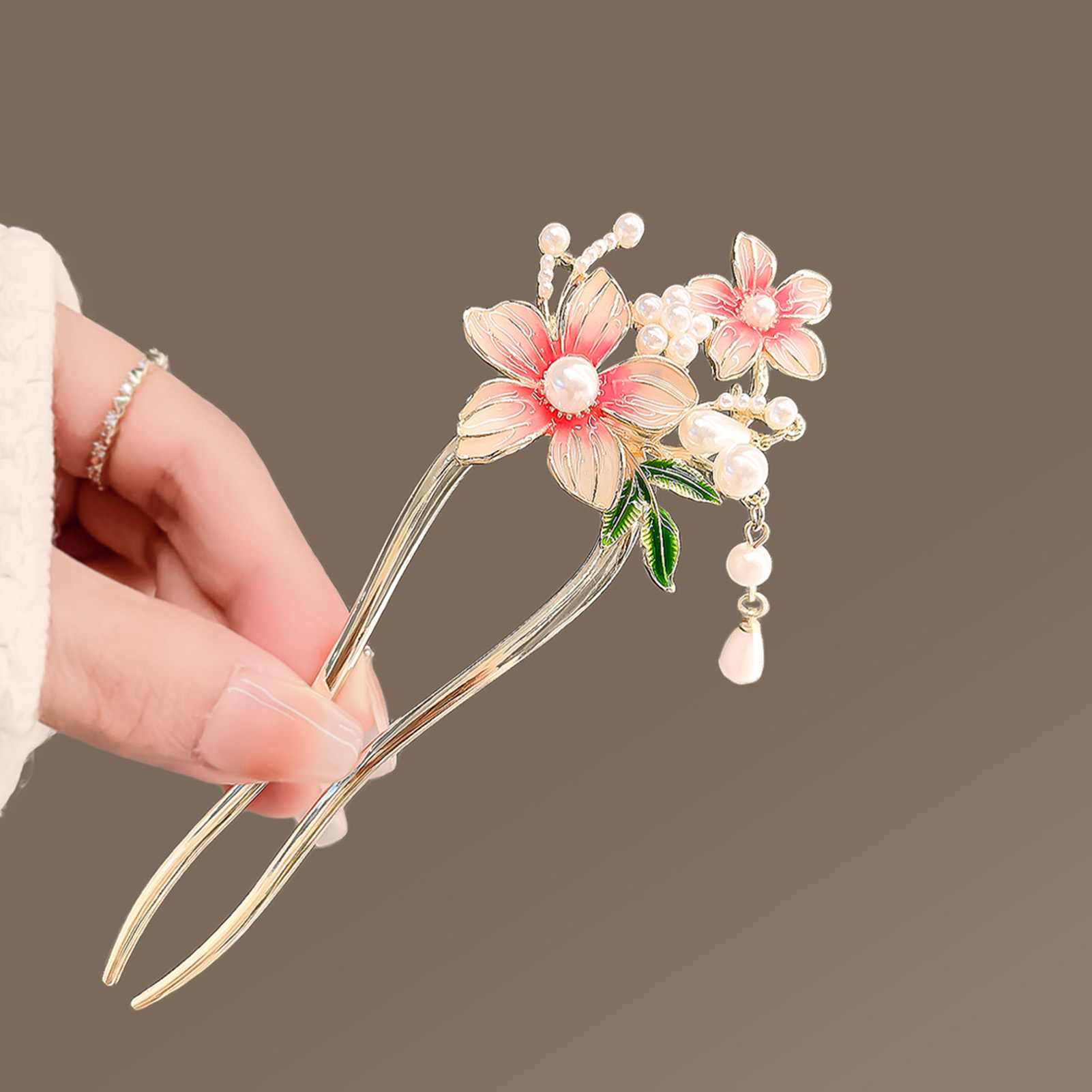 Elegant Pink Flower Hair Pin U - Hanbok Hair Pin 评论和价格
