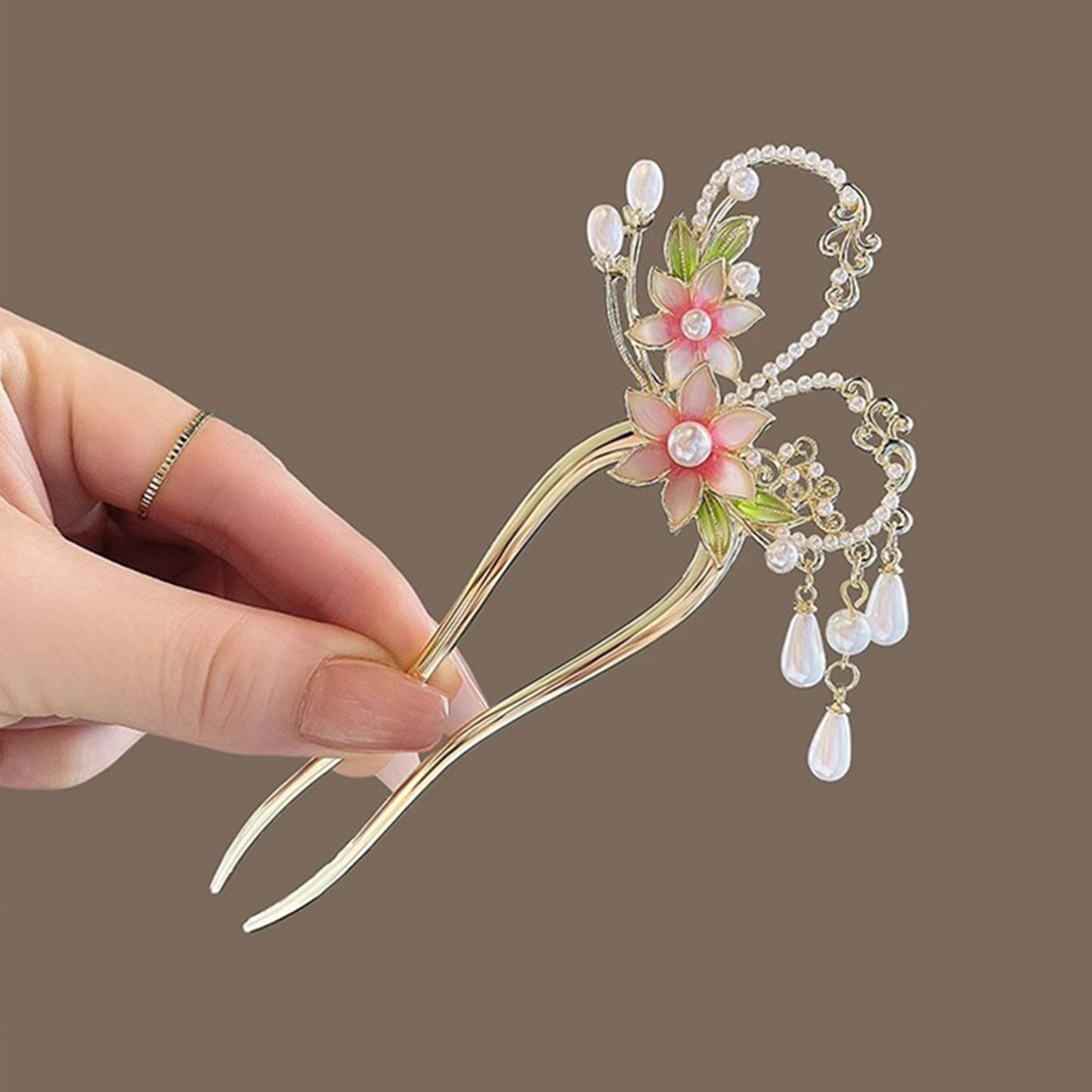 Elegant Pink Flower Hair Pin U - Hanbok Hair Pin 评论和价格